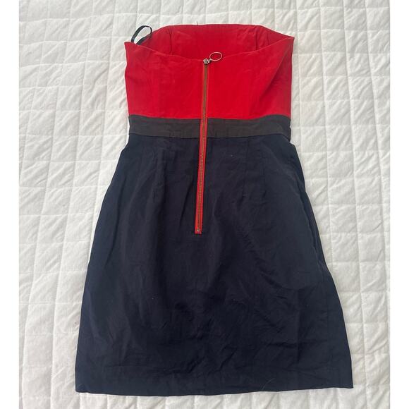 FRENCH CONNECTION Womens Dress 4 Red Blue Color Block Coquette Summer July 4 - Picture 5 of 11